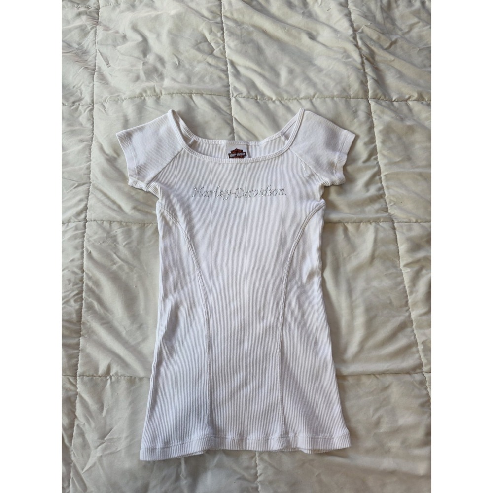 Harley-Davidson 2008 Vintage White Baby Tee With Wings Size Medium